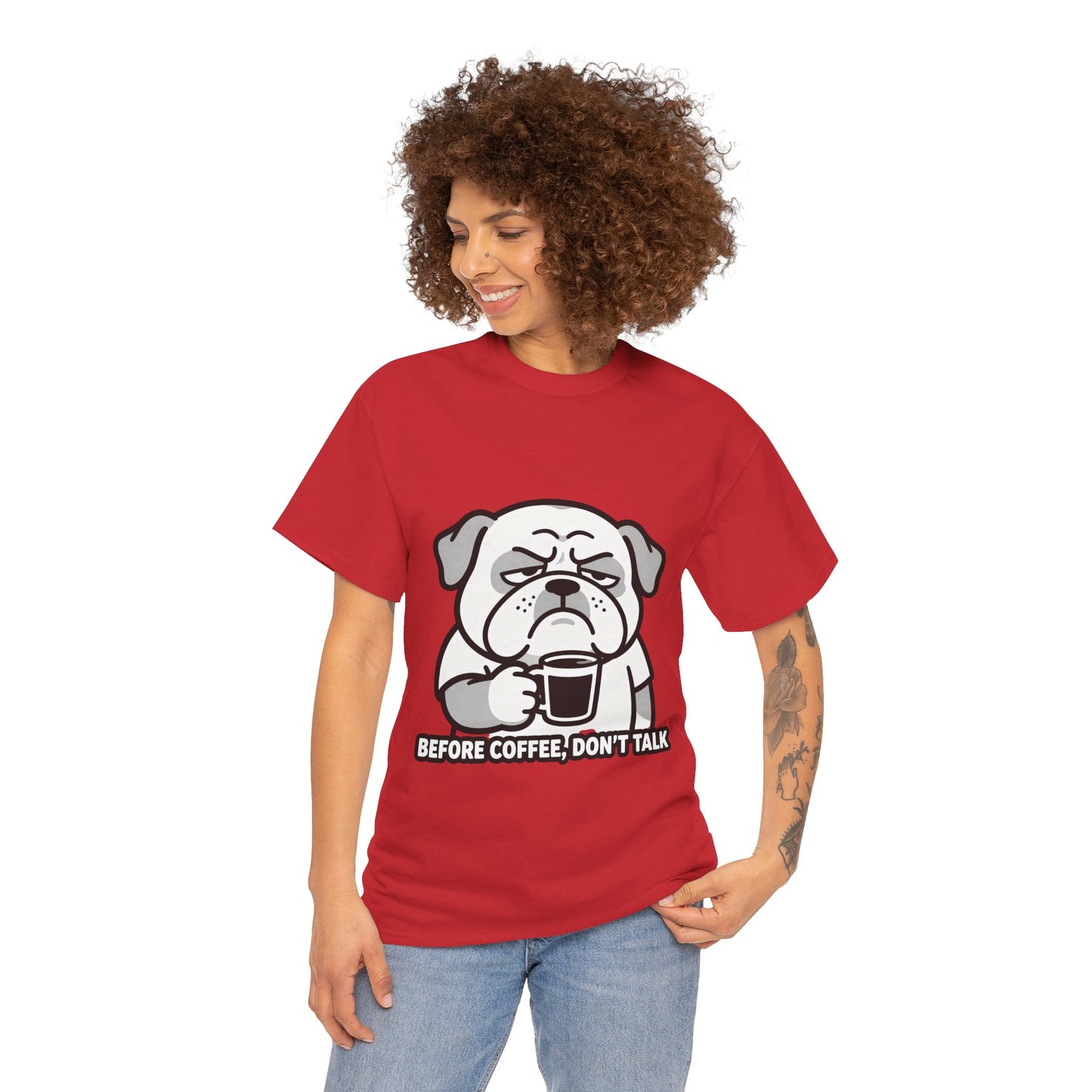 Coffee Grumpy Bulldog T-Shirt — "Before Coffee, Don’t Talk" Graphic Tee