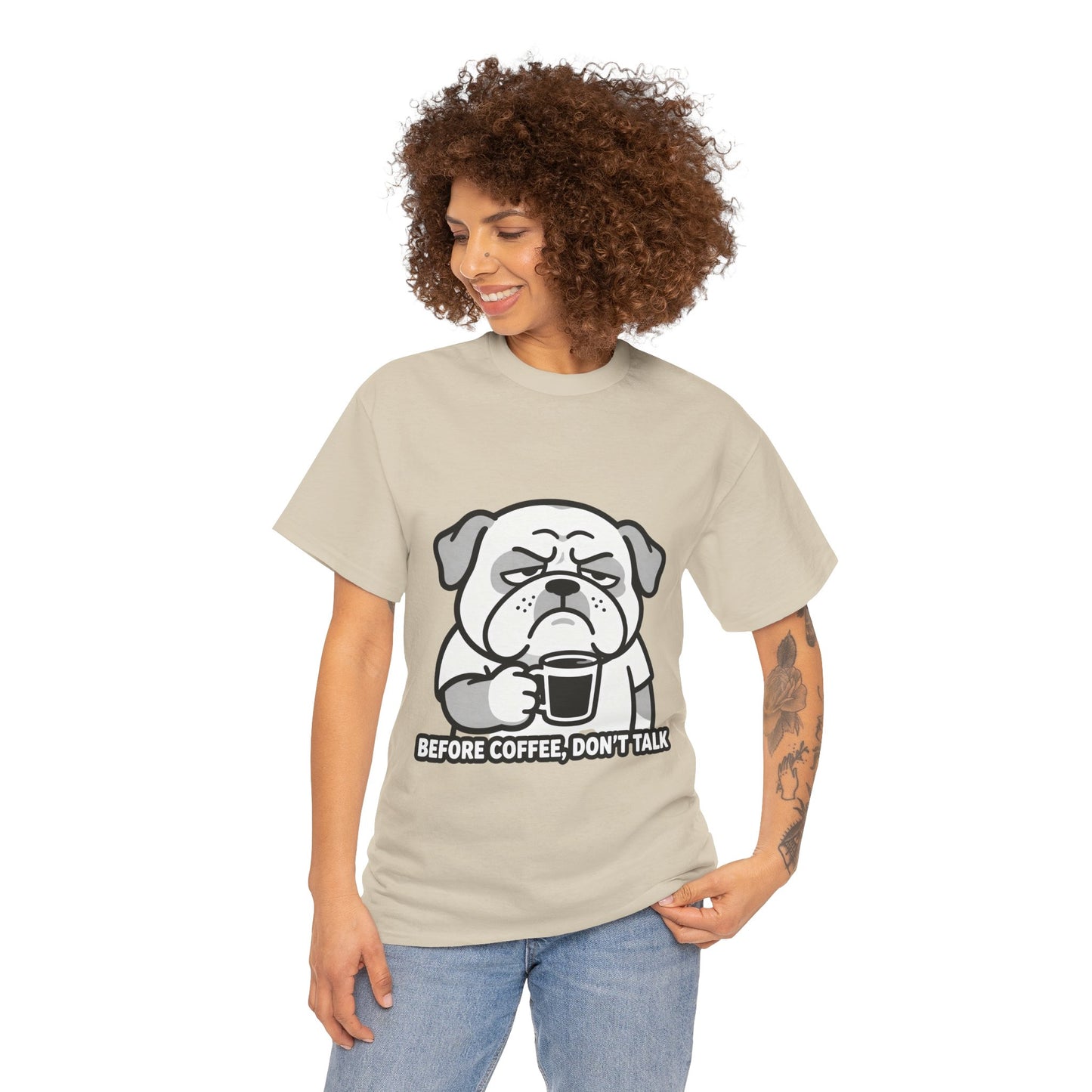 Coffee Grumpy Bulldog T-Shirt — "Before Coffee, Don’t Talk" Graphic Tee