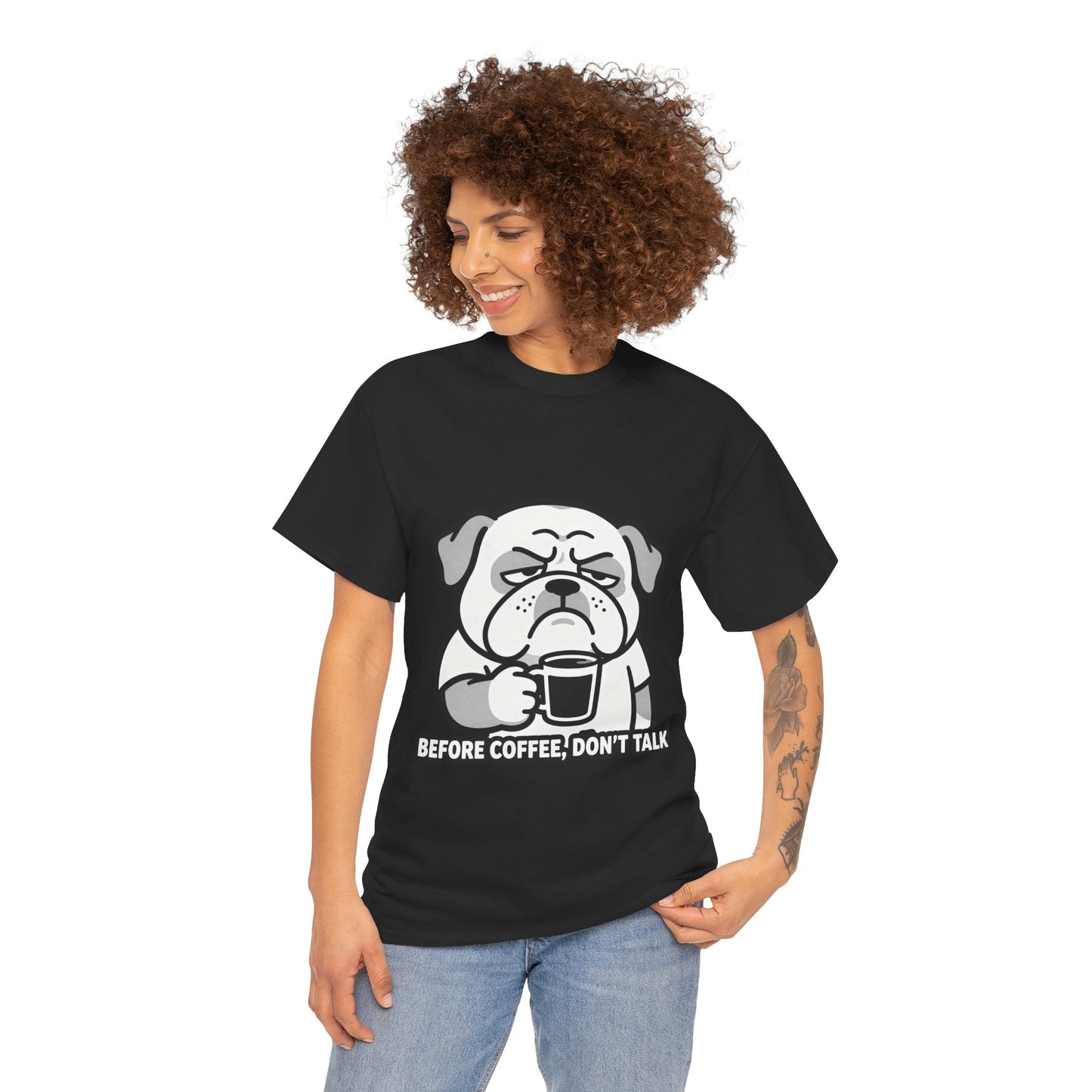 Coffee Grumpy Bulldog T-Shirt — "Before Coffee, Don’t Talk" Graphic Tee