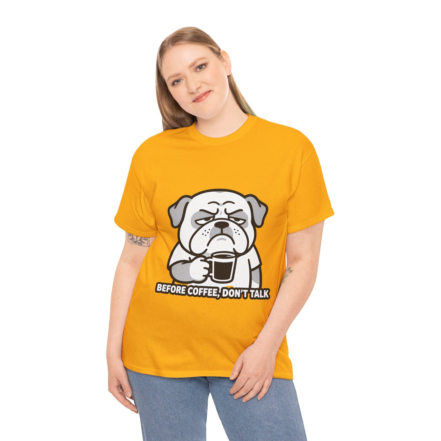 Coffee Grumpy Bulldog T-Shirt — "Before Coffee, Don’t Talk" Graphic Tee