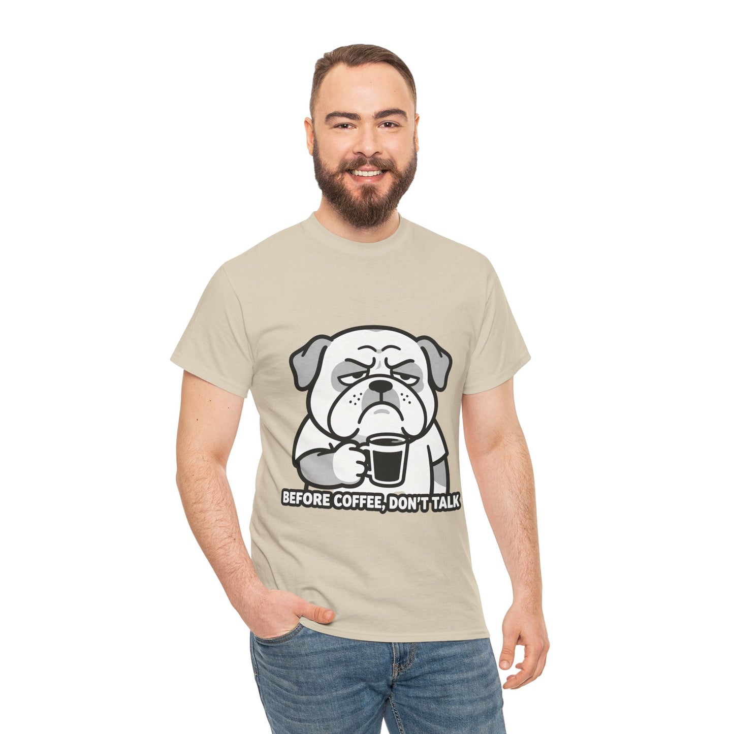 Coffee Grumpy Bulldog T-Shirt — "Before Coffee, Don’t Talk" Graphic Tee