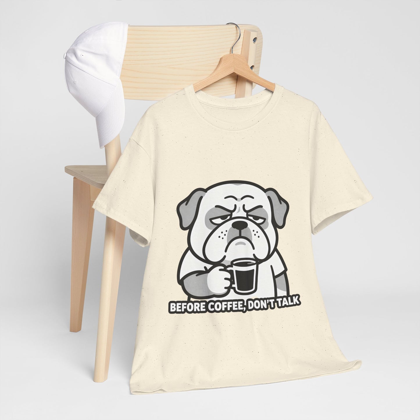 Coffee Grumpy Bulldog T-Shirt — "Before Coffee, Don’t Talk" Graphic Tee