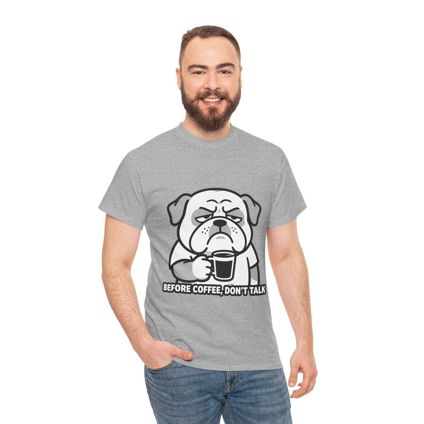 Coffee Grumpy Bulldog T-Shirt — "Before Coffee, Don’t Talk" Graphic Tee