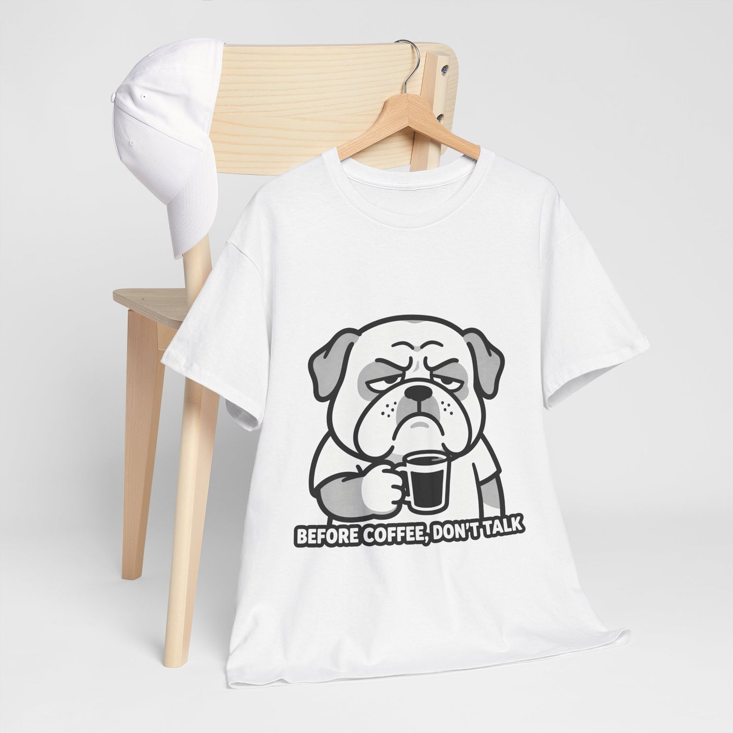 Coffee Grumpy Bulldog T-Shirt — "Before Coffee, Don’t Talk" Graphic Tee