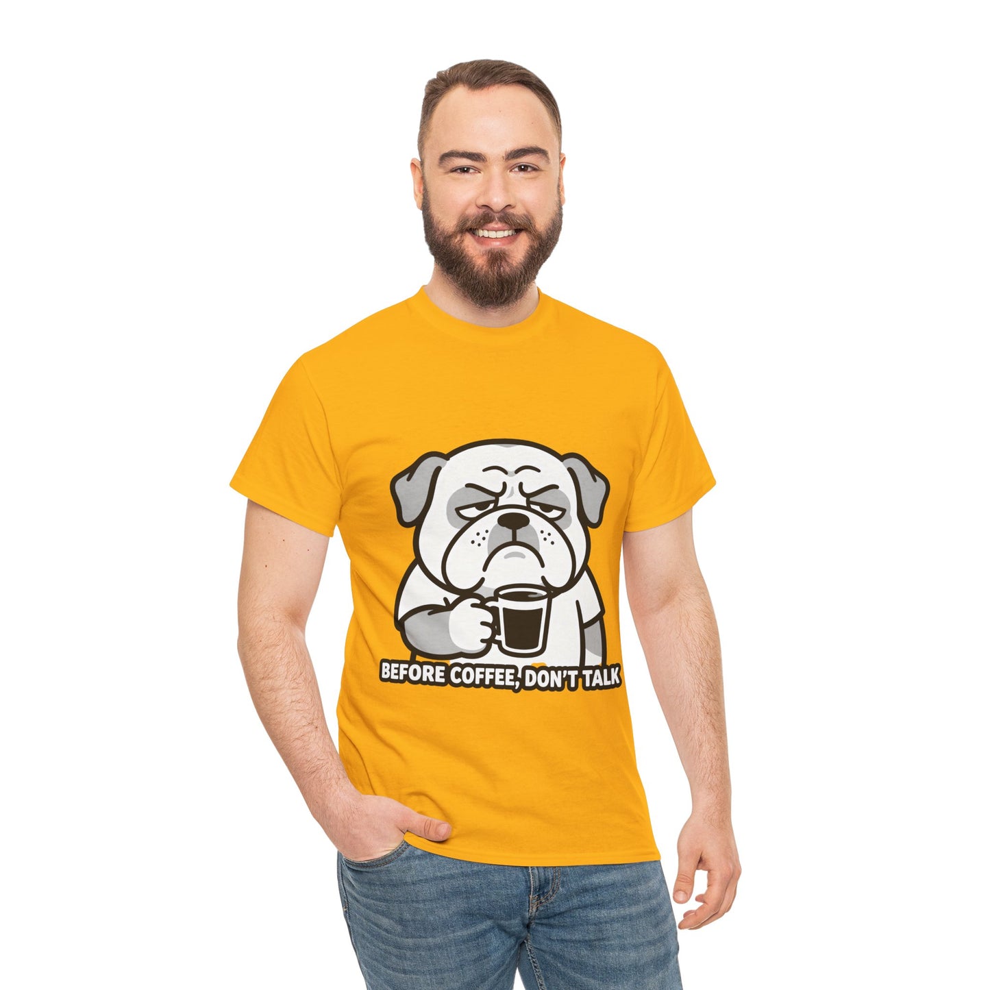 Coffee Grumpy Bulldog T-Shirt — "Before Coffee, Don’t Talk" Graphic Tee