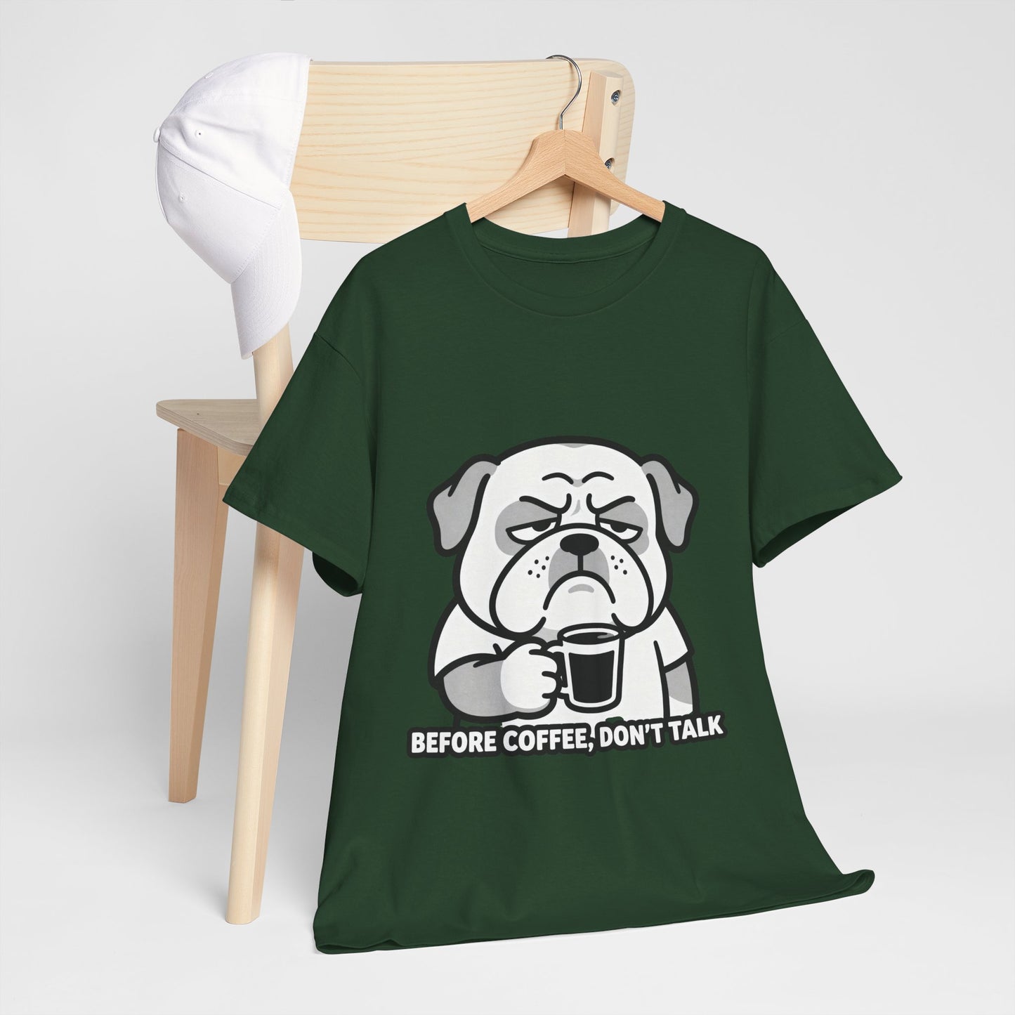 Coffee Grumpy Bulldog T-Shirt — "Before Coffee, Don’t Talk" Graphic Tee