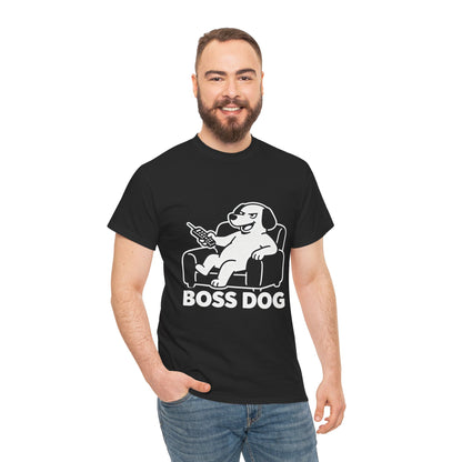 Boss Dog T‑Shirt — Funny Lounge Pup Graphic Tee