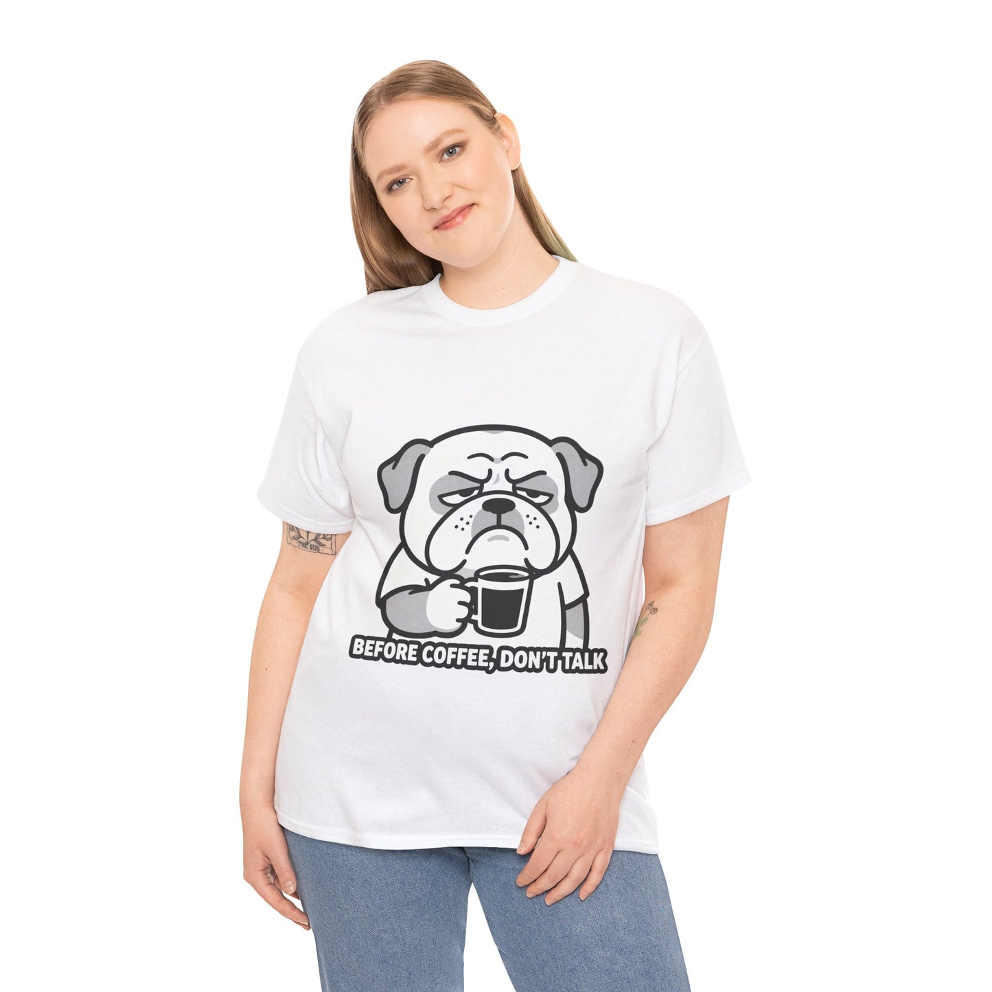 Coffee Grumpy Bulldog T-Shirt — "Before Coffee, Don’t Talk" Graphic Tee