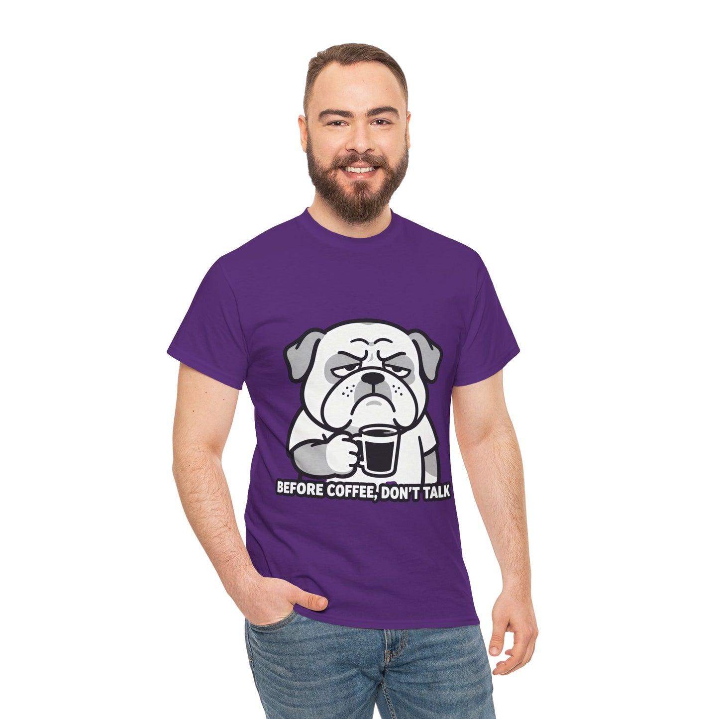 Coffee Grumpy Bulldog T-Shirt — "Before Coffee, Don’t Talk" Graphic Tee