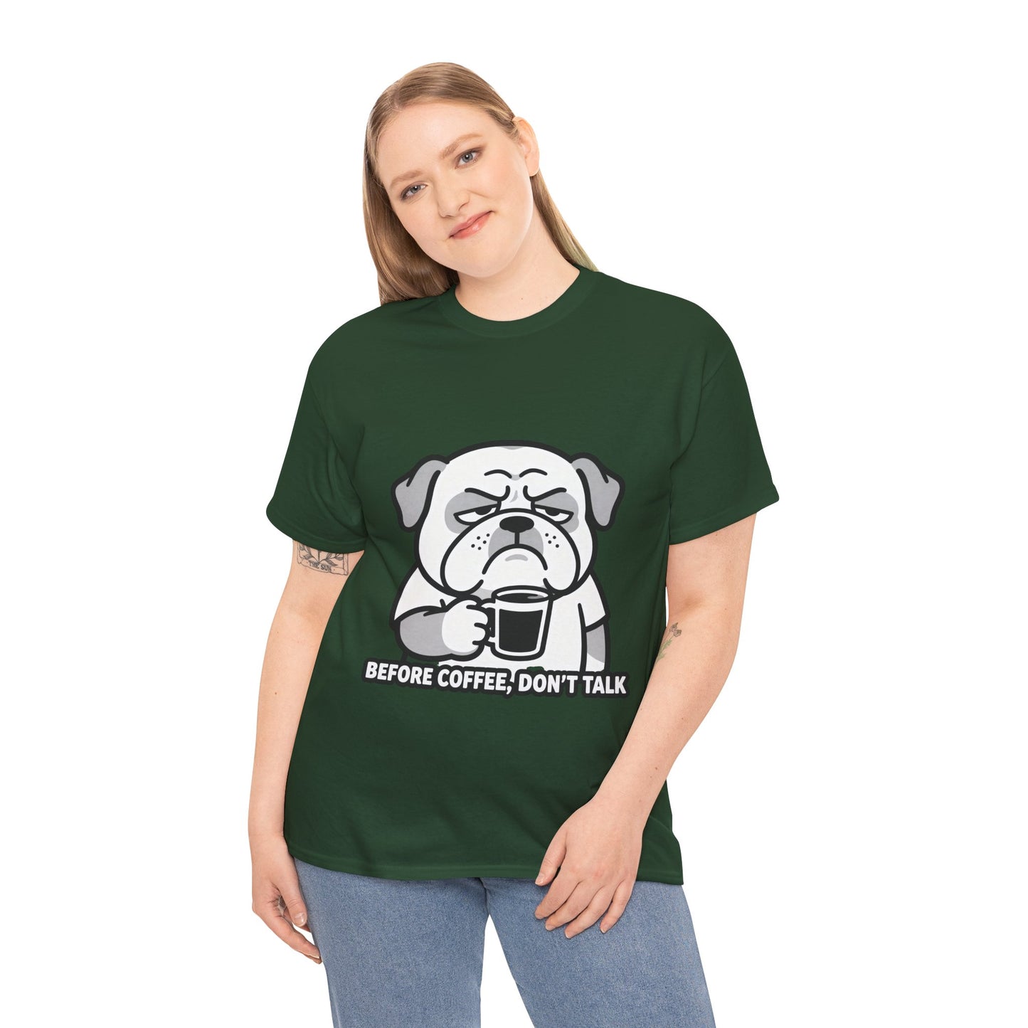 Coffee Grumpy Bulldog T-Shirt — "Before Coffee, Don’t Talk" Graphic Tee