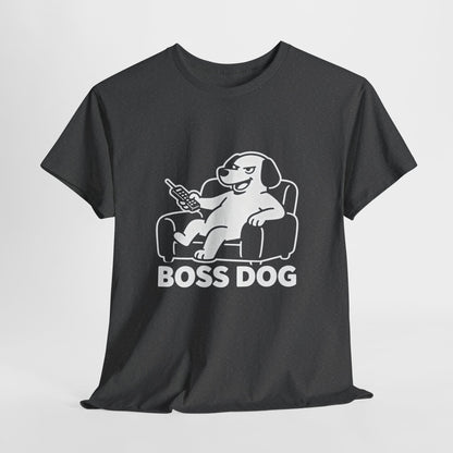 Boss Dog T‑Shirt — Funny Lounge Pup Graphic Tee