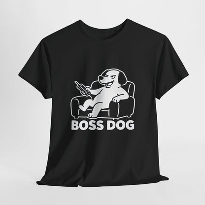 Boss Dog T‑Shirt — Funny Lounge Pup Graphic Tee