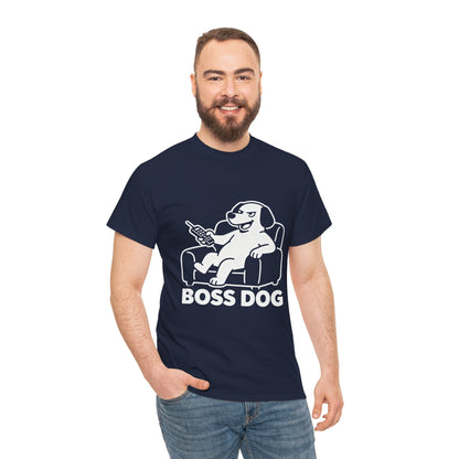 Boss Dog T‑Shirt — Funny Lounge Pup Graphic Tee