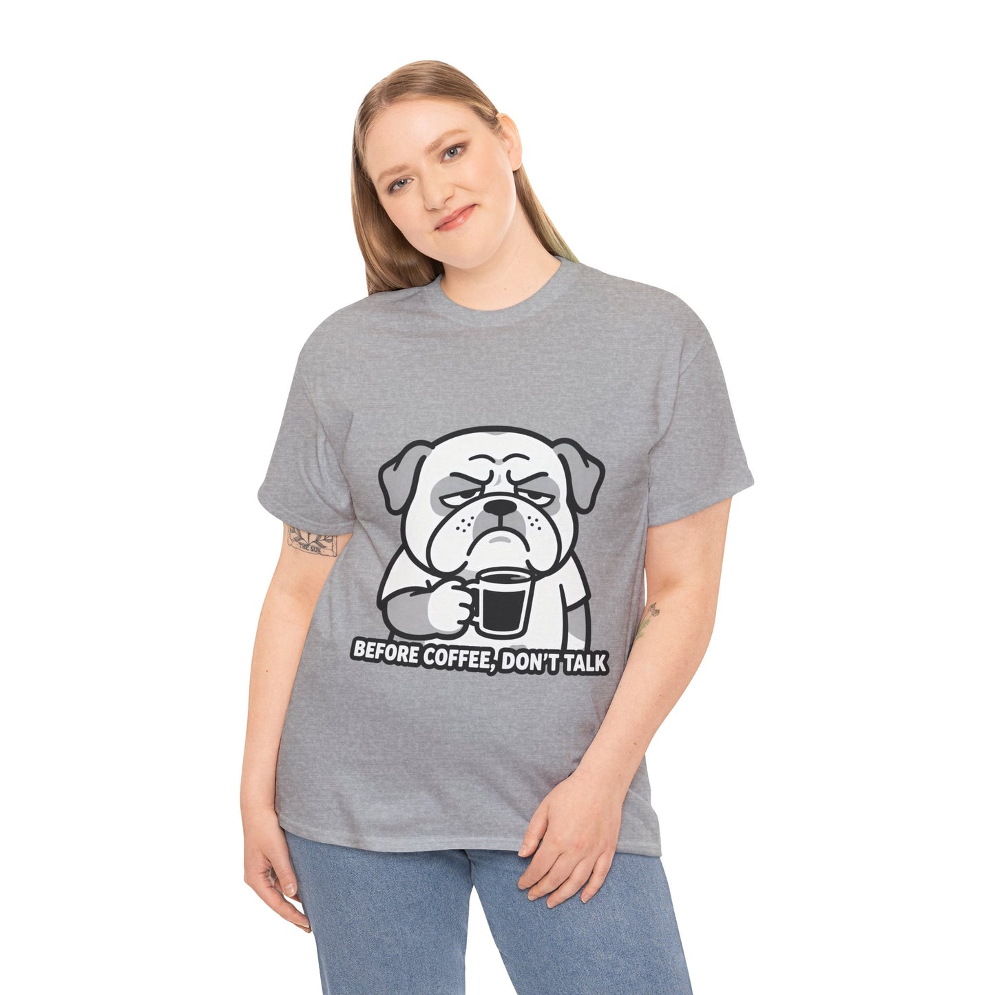 Coffee Grumpy Bulldog T-Shirt — "Before Coffee, Don’t Talk" Graphic Tee