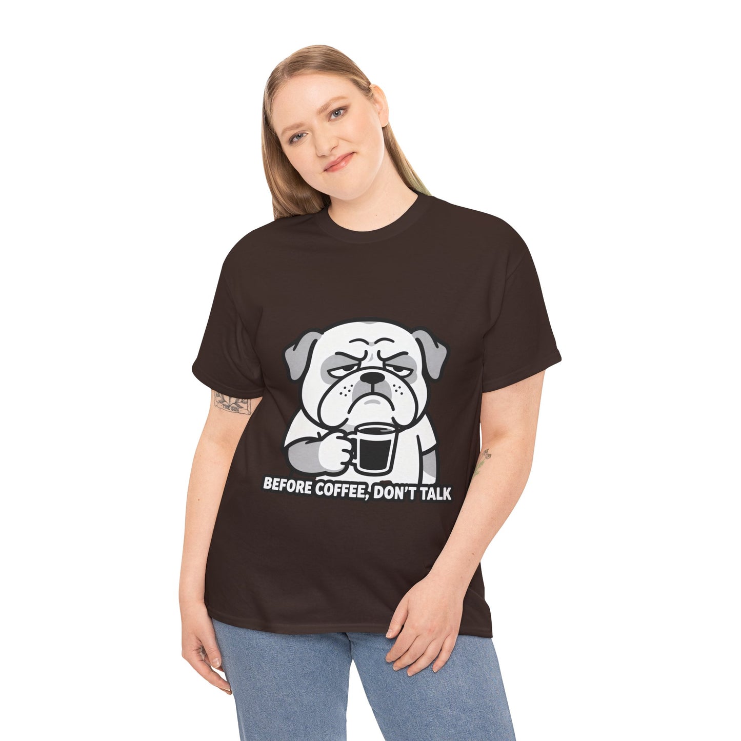 Coffee Grumpy Bulldog T-Shirt — "Before Coffee, Don’t Talk" Graphic Tee