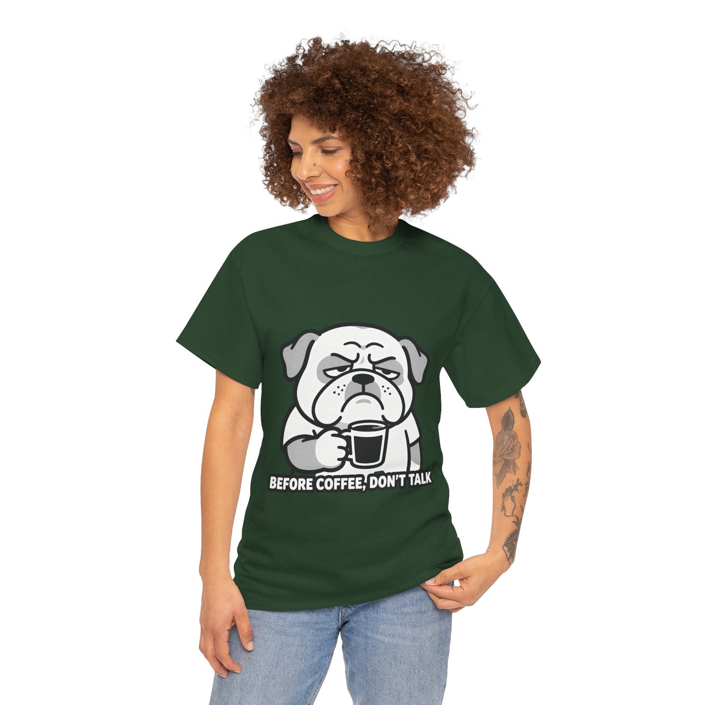 Coffee Grumpy Bulldog T-Shirt — "Before Coffee, Don’t Talk" Graphic Tee
