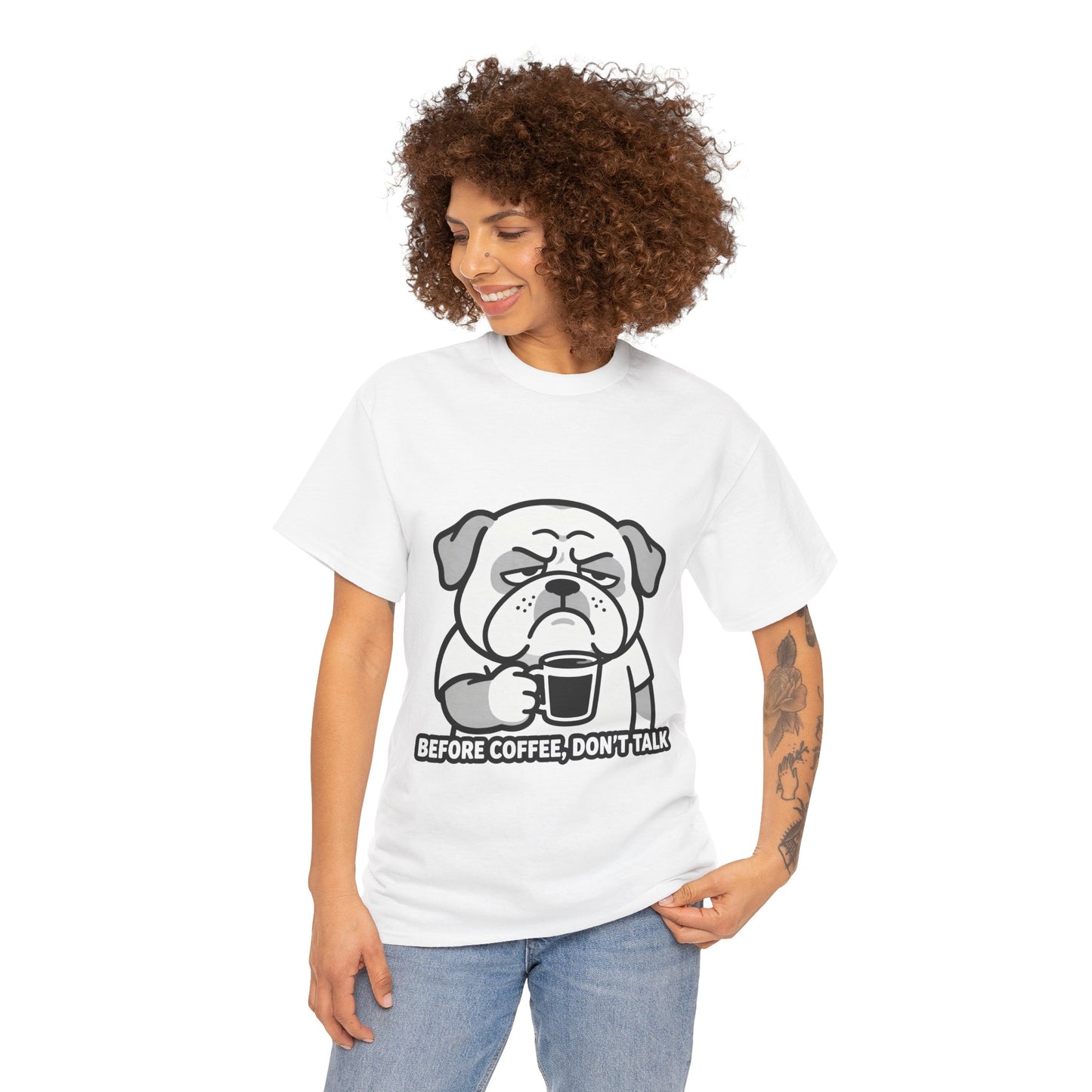 Coffee Grumpy Bulldog T-Shirt — "Before Coffee, Don’t Talk" Graphic Tee