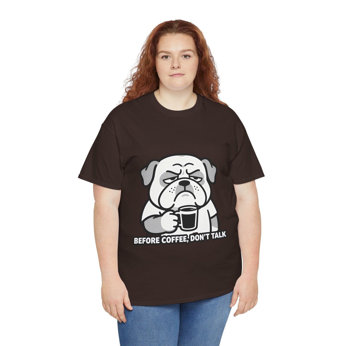 Coffee Grumpy Bulldog T-Shirt — "Before Coffee, Don’t Talk" Graphic Tee