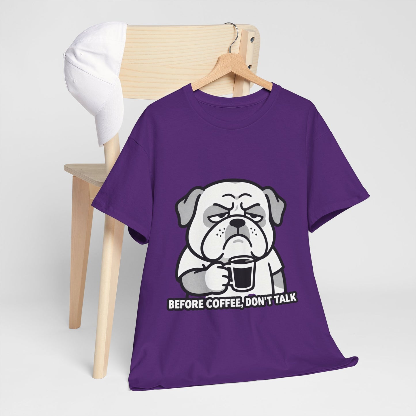 Coffee Grumpy Bulldog T-Shirt — "Before Coffee, Don’t Talk" Graphic Tee