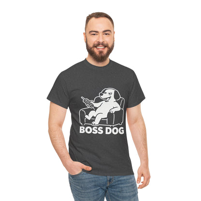 Boss Dog T‑Shirt — Funny Lounge Pup Graphic Tee