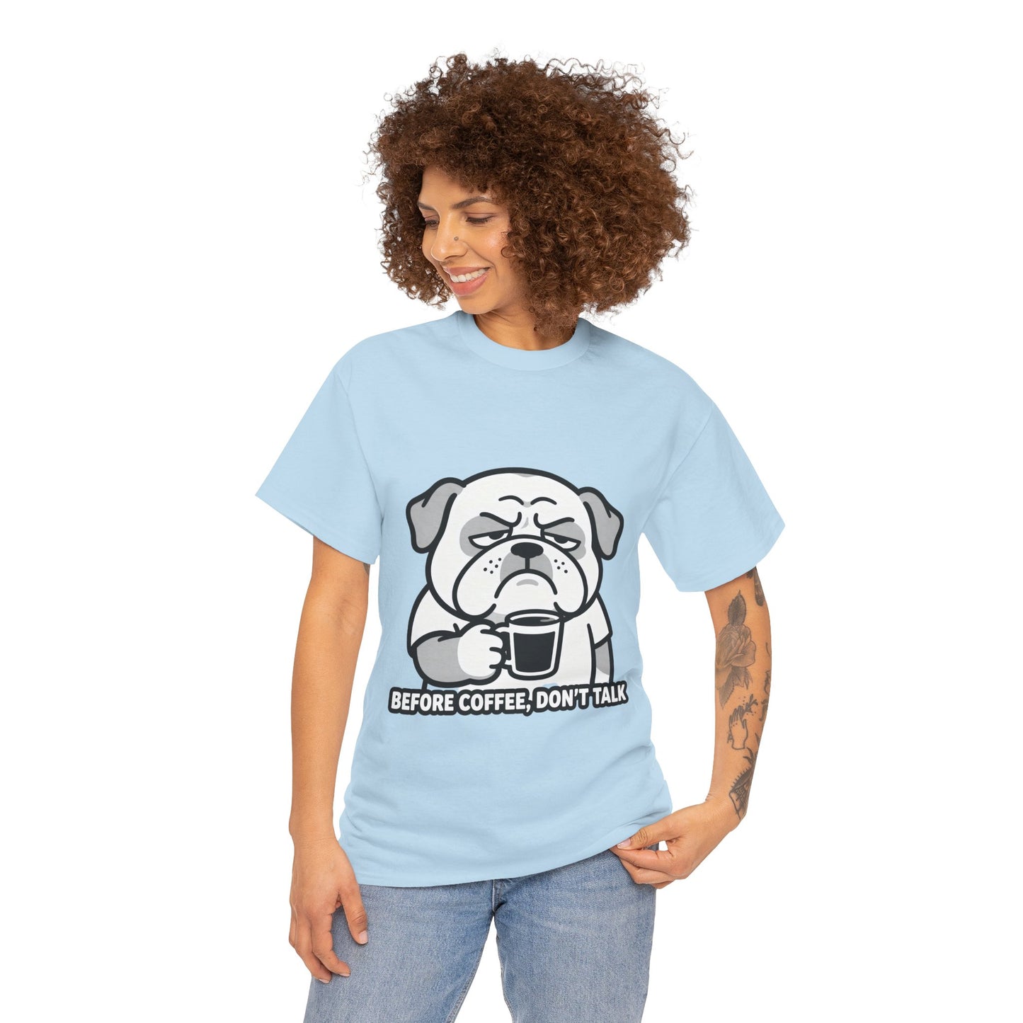 Coffee Grumpy Bulldog T-Shirt — "Before Coffee, Don’t Talk" Graphic Tee