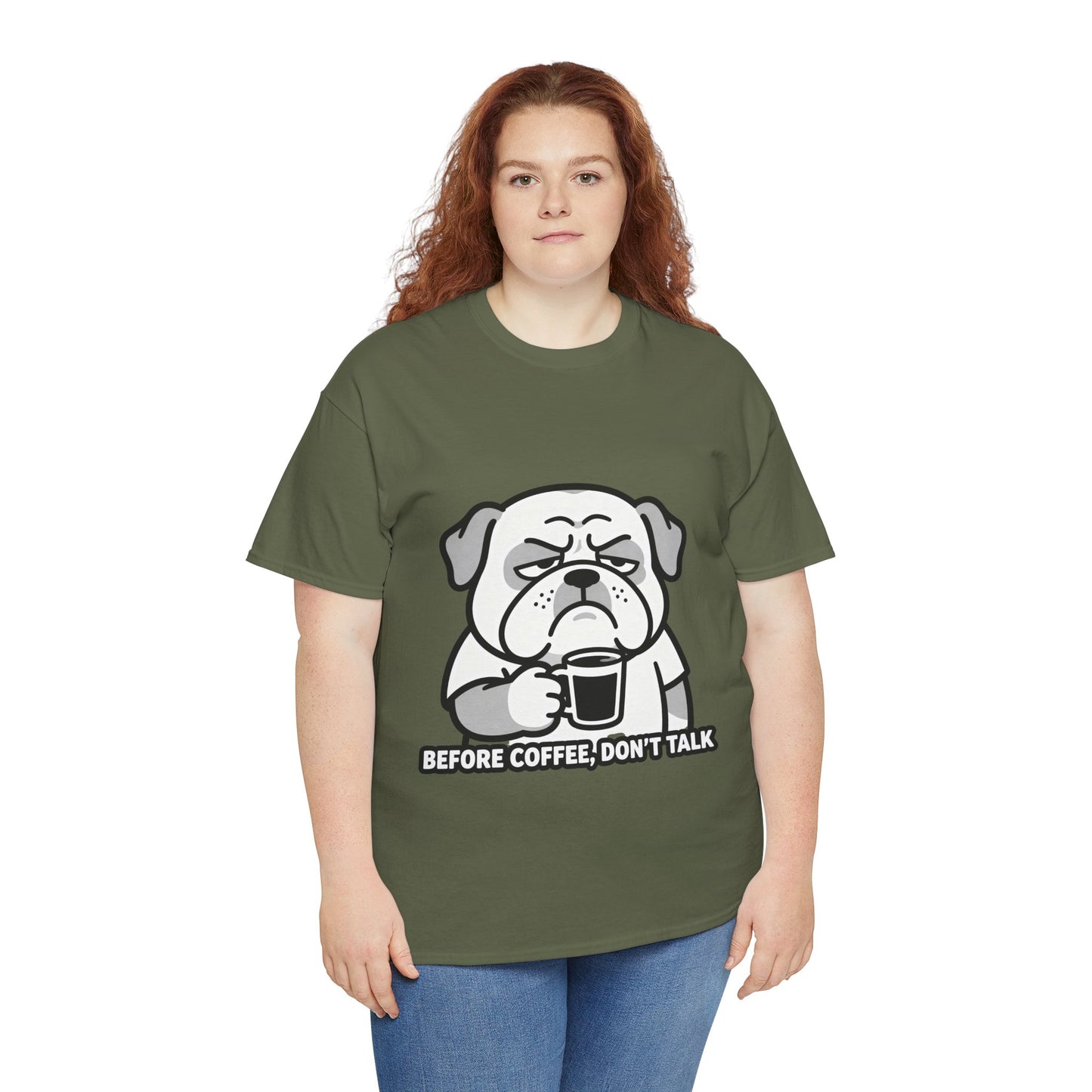 Coffee Grumpy Bulldog T-Shirt — "Before Coffee, Don’t Talk" Graphic Tee