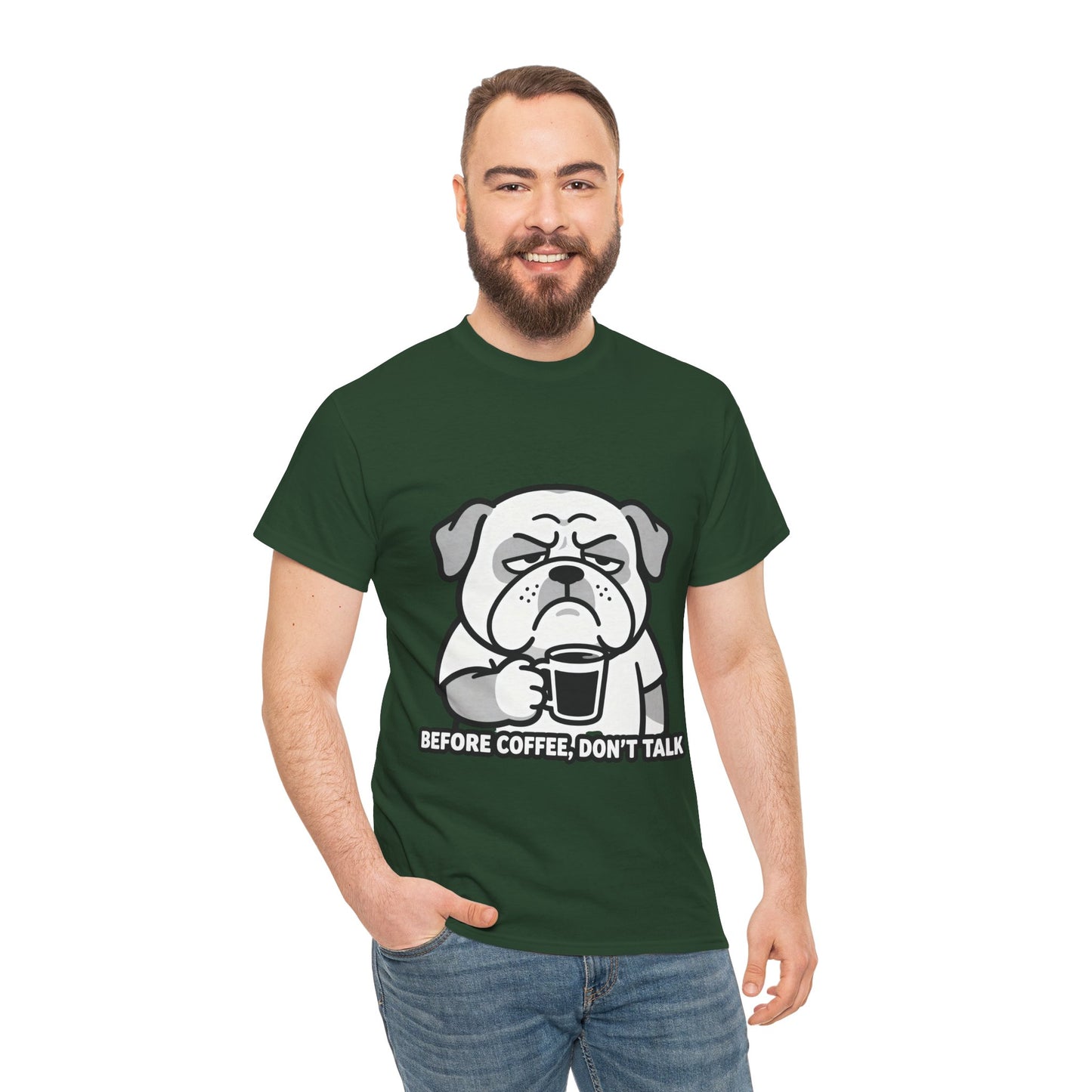 Coffee Grumpy Bulldog T-Shirt — "Before Coffee, Don’t Talk" Graphic Tee