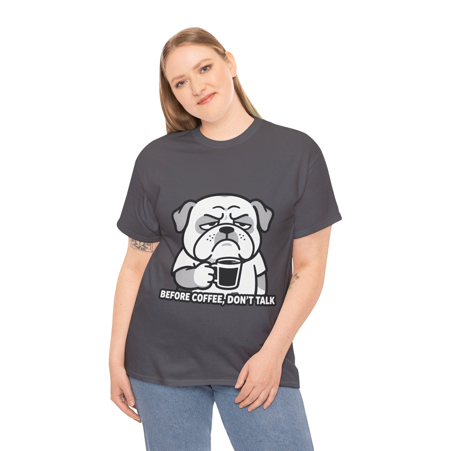 Coffee Grumpy Bulldog T-Shirt — "Before Coffee, Don’t Talk" Graphic Tee