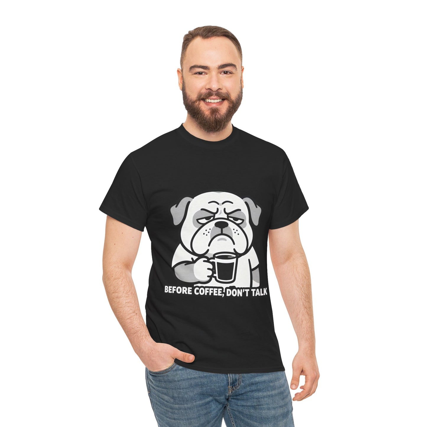 Coffee Grumpy Bulldog T-Shirt — "Before Coffee, Don’t Talk" Graphic Tee