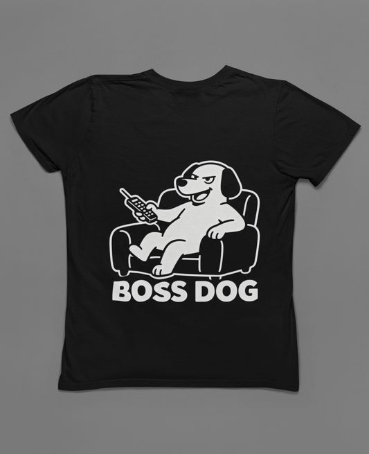Boss Dog T‑Shirt — Funny Lounge Pup Graphic Tee